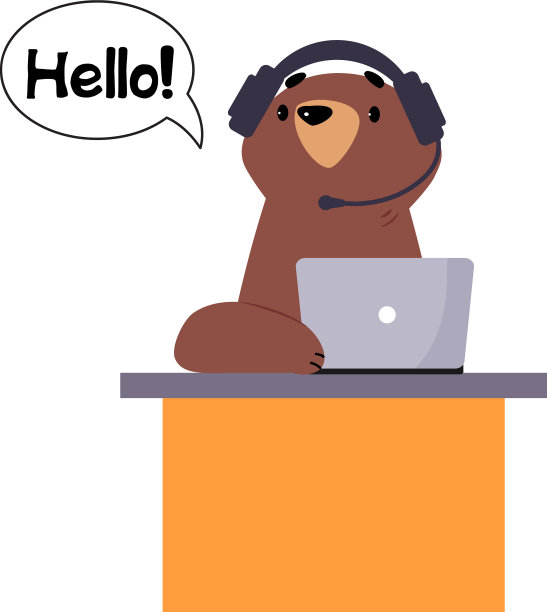 小熊员工或办公室员工坐在笔记本电脑前图片下载