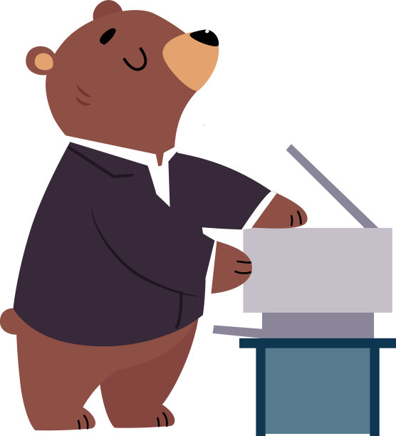 小熊职员或办公室职员在西装印刷图片下载