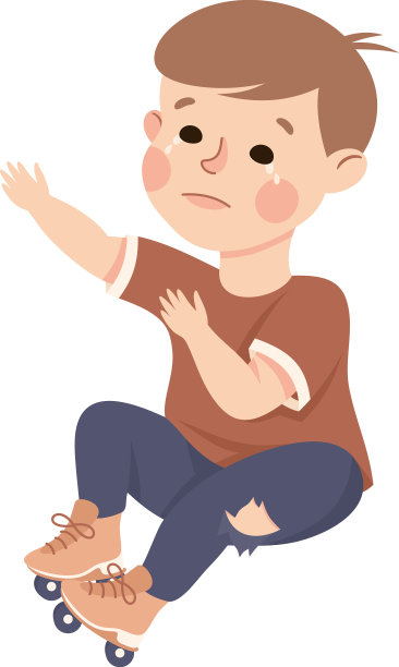 小男孩穿着旱冰鞋哭着摔倒了图片下载