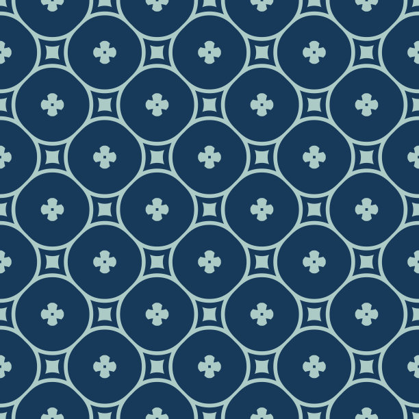 简单的矢量花卉几何无缝模式与花，圆圈，网格图片下载