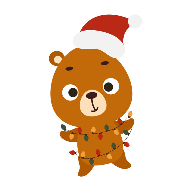 可爱的圣诞熊与花环在白色的背景。卡通动物角色的孩子卡片，婴儿送礼会，邀请，海报，t恤组成，房子内部。矢量插图。图片下载