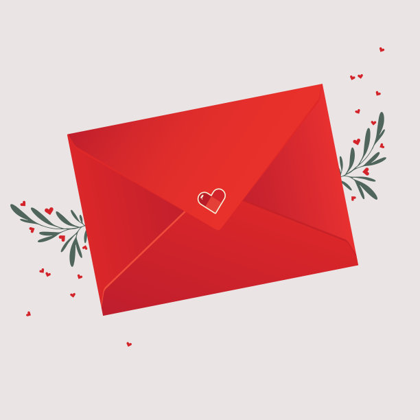 情书。情人节信封模型。矢量图图片下载