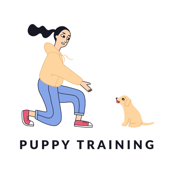 女孩用手势训练小狗。图片下载