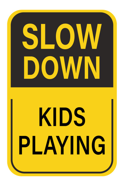 减缓的迹象。放慢孩子们玩标牌贴纸、标签、海报、安全、院子、户外、路标、街道警示牌的速度。图片下载