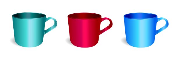 模型杯子的三种颜色插图孤立在一个白色背景。模板布局已经为您的设计做好了准备。向量EPS 10图片下载