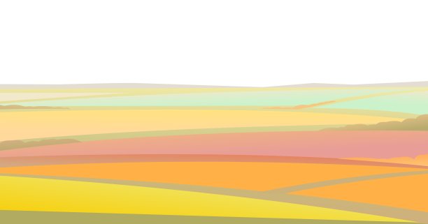 美丽的秋日田园风光。远处雾蒙蒙的地平线。乡村的野生动物。村里有牧场和菜园。一年中的收获季节。黄色和橙色的场景。向量图片下载