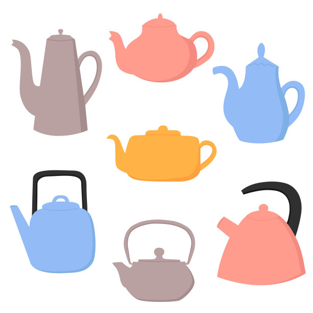 一套五颜六色的茶壶和水壶图片下载