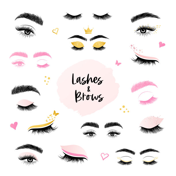 睫毛和眉毛元素的社交媒体，横幅。美容工作室的图标图片下载