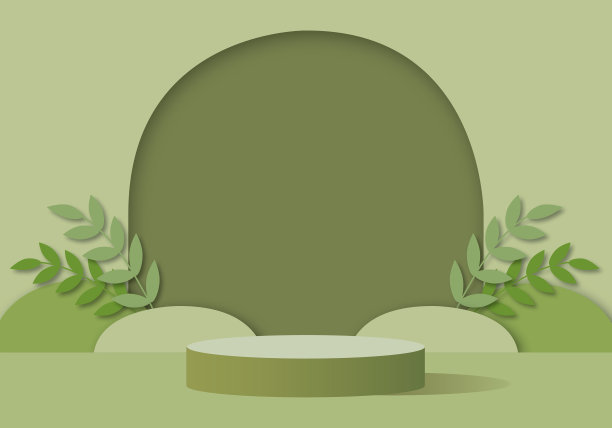 绿色背景上有曲线和叶子的裙房。柔和的背景。图片下载