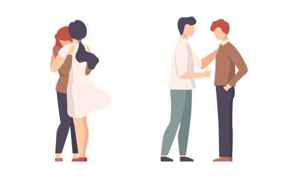 男人和女人的性格支持朋友鼓励，鼓舞，鼓舞和提高他的精神向量集图片下载