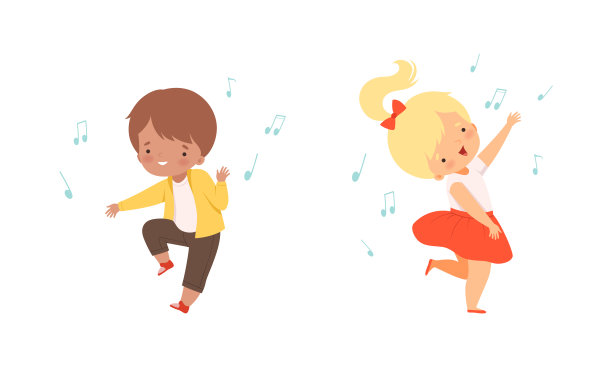 小孩跳舞的音乐节奏和歌唱向量集图片下载