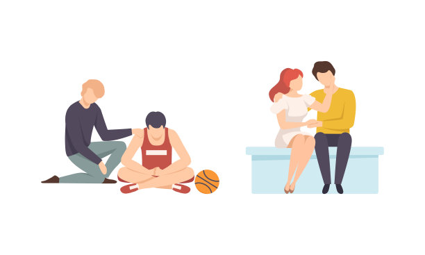 男人和女人的性格支持朋友鼓励，鼓舞，鼓舞和提高他的精神向量集图片下载