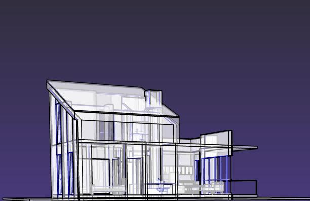 三维插图的一个小现代房屋模型的两层与坡屋顶和阳台在上层。图片下载