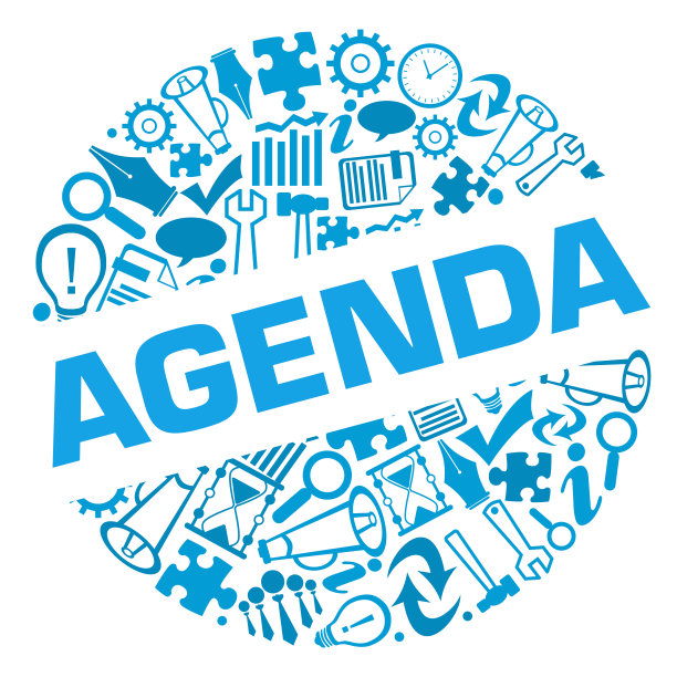 议程商业符号蓝色徽章风格图片下载