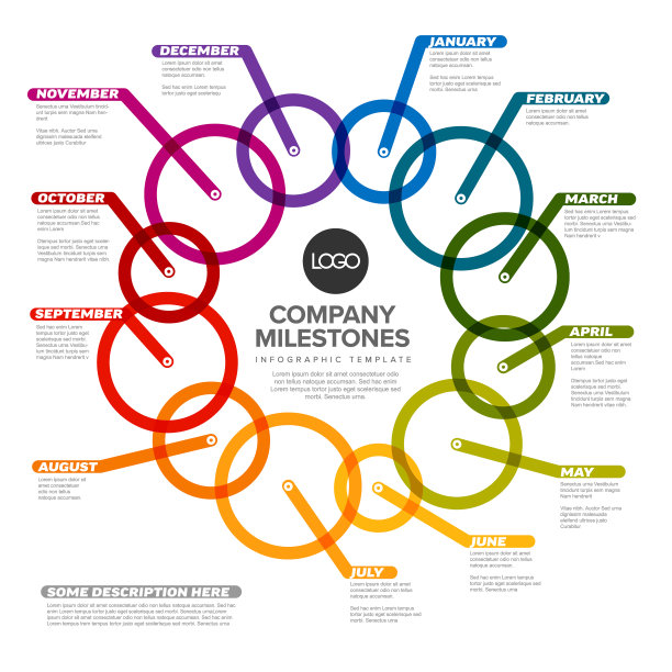 信息图表全年时间轴模板由颜色圈在周期图片下载