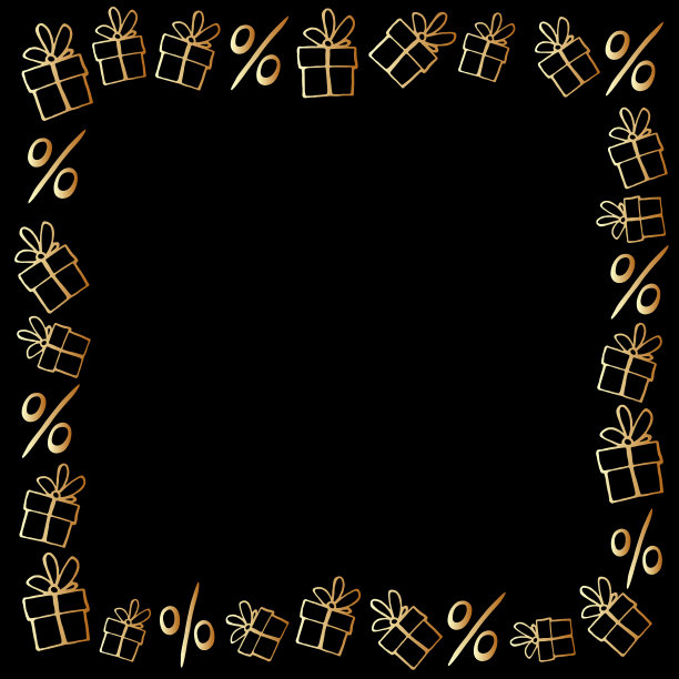 向量框架的主题黑色星期五，购物，折扣和销售。边框由手工绘制的礼品轮廓，百分数采用涂鸦风格图片下载