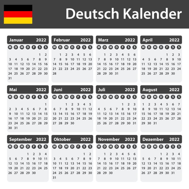德国2022年日历。日程安排，日程或日记模板。星期一开始上课图片下载