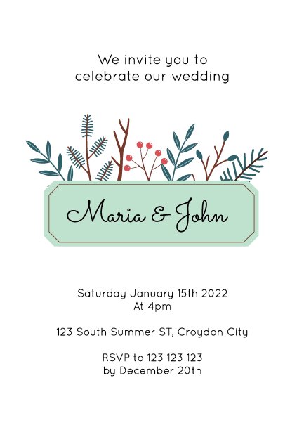 婚礼请柬的冬季设计卡片。模板文本。向量植物背景在一个温和的手绘风格图片下载