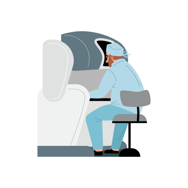 机器人技术设备，在医院外科手术平面矢量图片下载