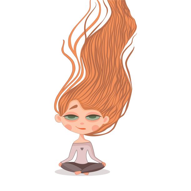 卡通女孩冥想瑜伽莲花姿势。瑜伽，冥想，放松，娱乐，健康生活方式的概念插图。矢量插图在平面卡通风格。图片下载