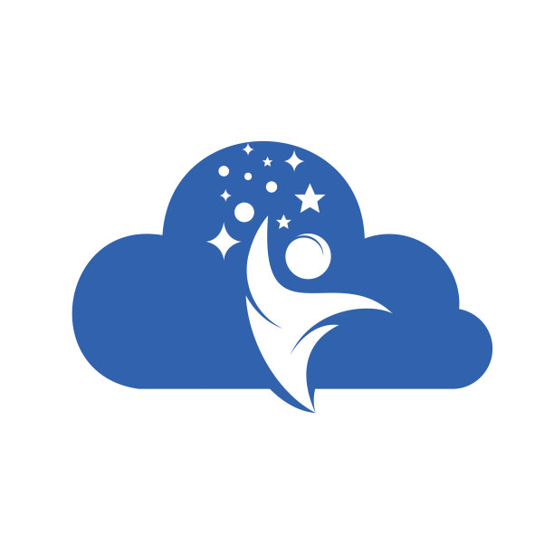 成功矢量标志设计。人与云抽象图标与星星符号。图片下载