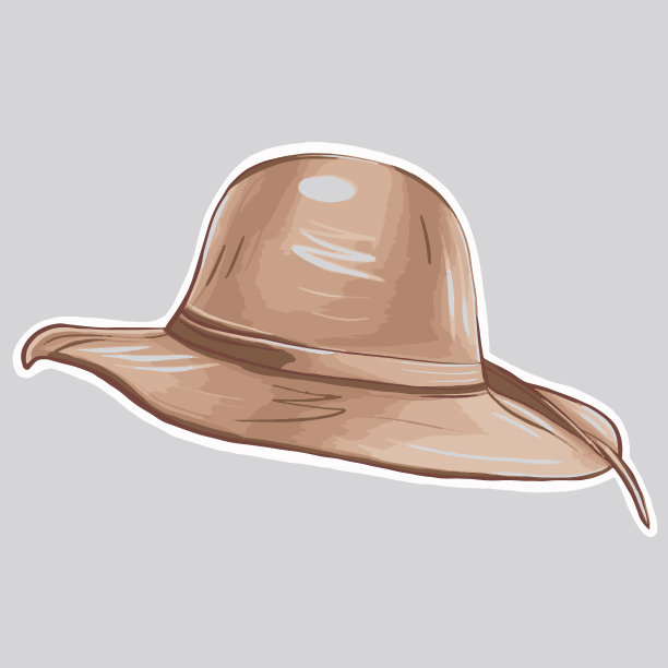 矢量贴纸白色边缘与时尚的米色妇女沙滩帽图片下载