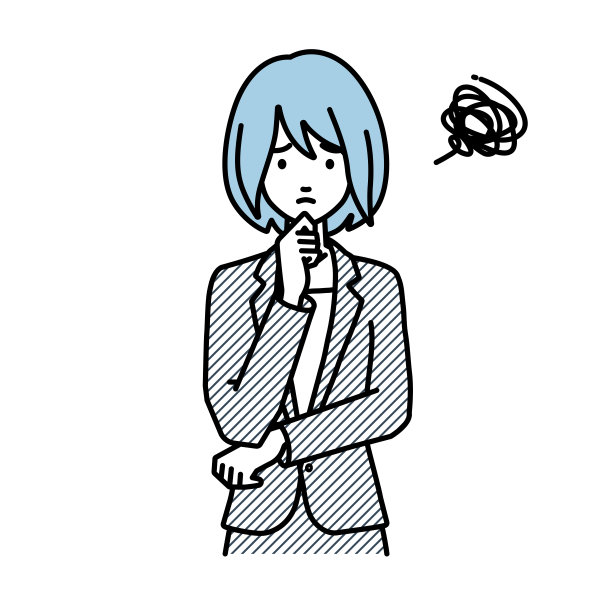 一个穿着商务套装的女人，手指放在下巴上站不起来图片下载