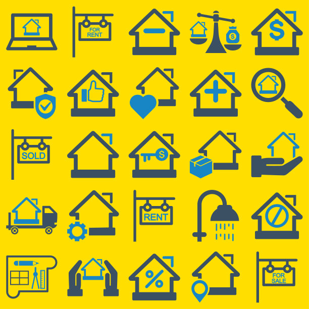 房屋平面图标设置。主页按钮，住宅建筑，乡村别墅，公寓矢量插图。勾勒出房地产的简单标志。像素64 x64完美。可编辑的笔画股票插图图片下载