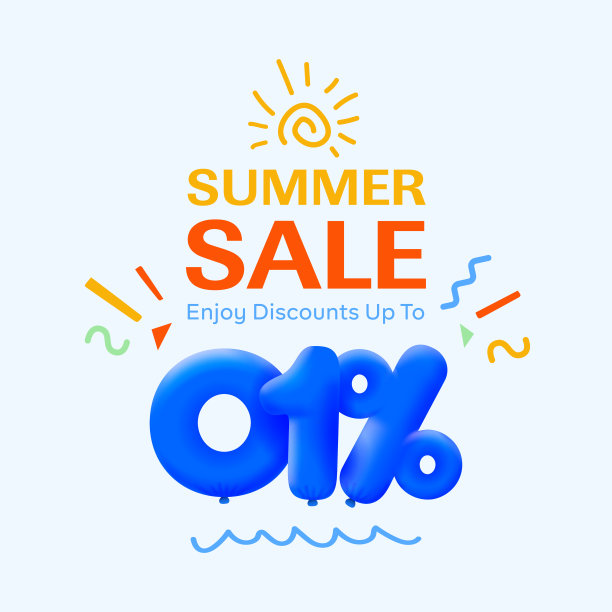 夏季特别销售旗帜1%折扣形式的3d蓝色气球太阳矢量设计，季节性购物促销广告，插图3d数字标签优惠标签享受折扣高达1%的优惠图片下载