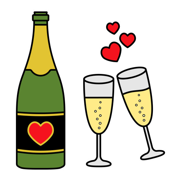 香槟酒瓶和玻璃杯图片下载