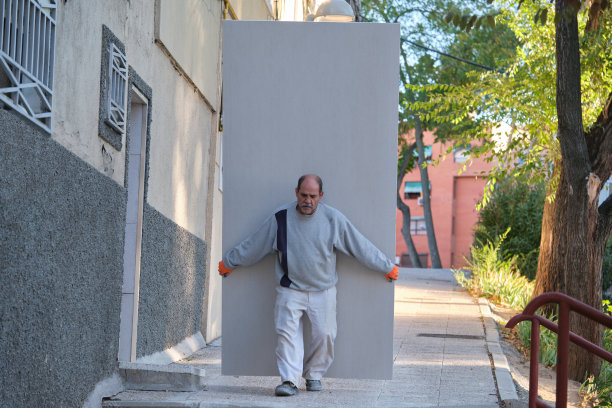 高级承包商携带石膏板。图片下载