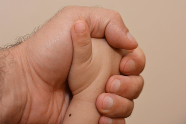 父子牵手，父亲节概念，象征家庭的爱与信任图片下载