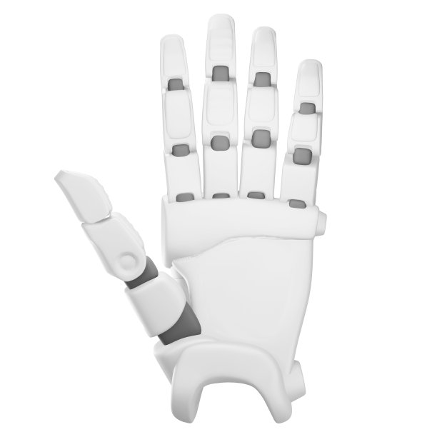 3d机器人手显示五个手指，你好手势，手指张开的手，在白色背景上孤立的插图，3d渲染图片下载