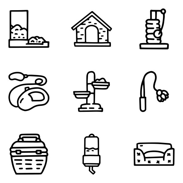 宠物配件线矢量涂鸦简单图标集图片下载