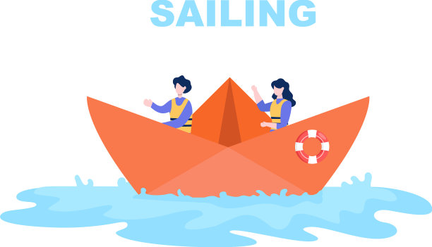 卡通帆船与海或湖景图片下载