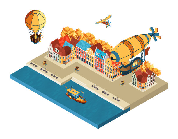 蒸汽朋克风格的卡通城市图片下载