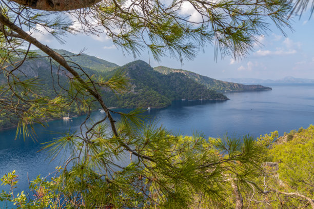 照片来自土耳其，地中海地区，Muğla，费提耶港，城市中心和海湾。图片下载
