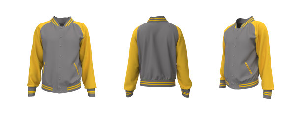 棒球夹克模型在前面，侧面和背面的观点图片下载