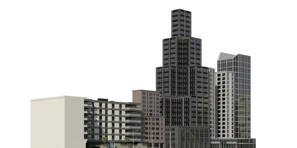 城市现代建筑孤立在白色背景3d插图图片下载