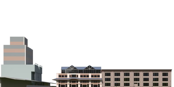 城市现代建筑孤立在白色背景3d插图图片下载