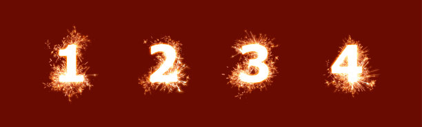 1 2 3 4，闪闪发光的数字在布朗背景，3d插图图片下载