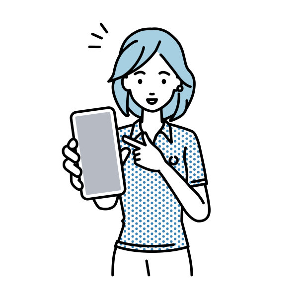 一名身穿polo衫的女子微笑着向你推荐、求婚、展示并指向智能手机模型屏幕图片下载