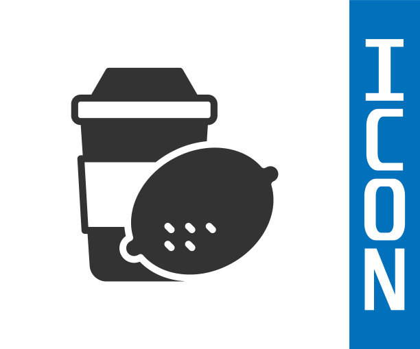 灰色茶杯与柠檬图标孤立在白色背景。向量图片下载