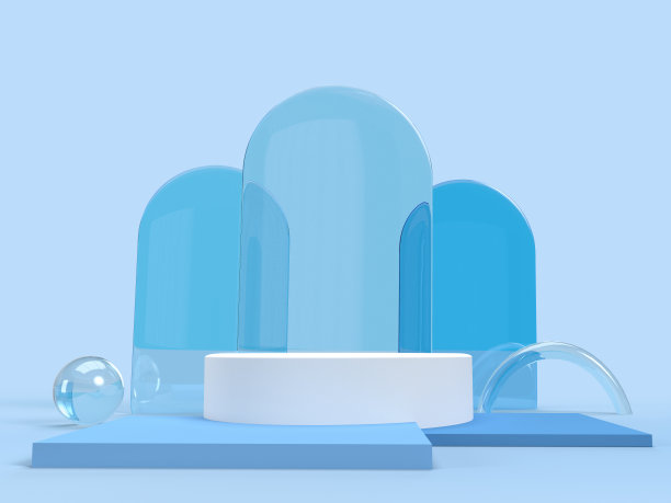 3d玻璃，蓝色背景上的产品展示平台图片下载