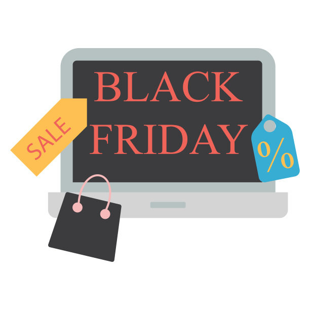 网络星期一或黑色星期五和网上商店购物概念笔记本电脑屏幕带条纹雨棚。矢量插图。图片下载