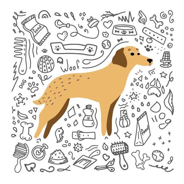 手绘的拉布拉多与狗元素图片下载
