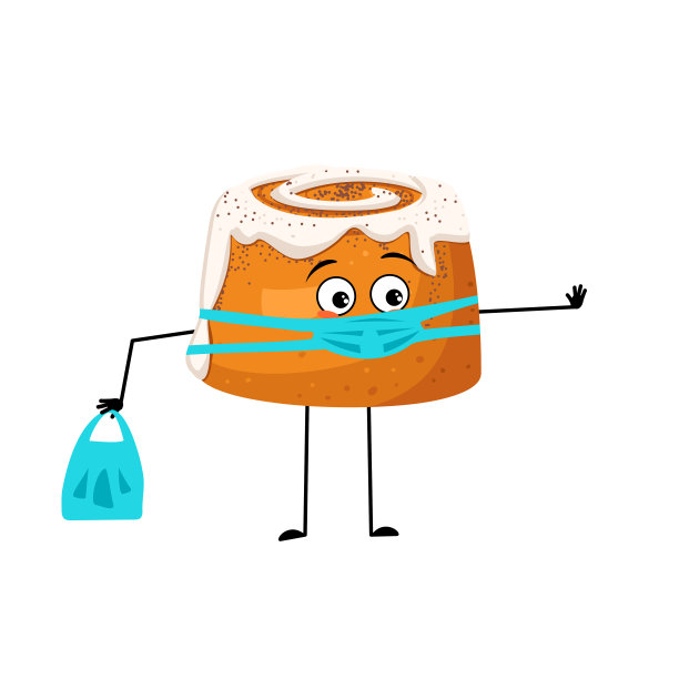 可爱的桂皮包子人物带有悲伤的情绪，脸与面具保持距离图片下载