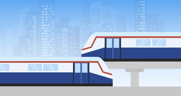 BTS天空列车在城市景观建筑矢量插图图片下载