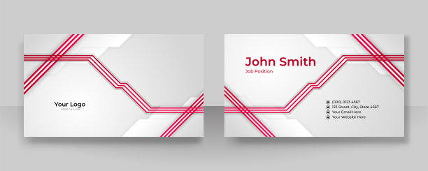现代简约的红白名片设计，优雅的图案。几何装饰艺术的创意洁净概念。矢量插图打印模板。图片下载