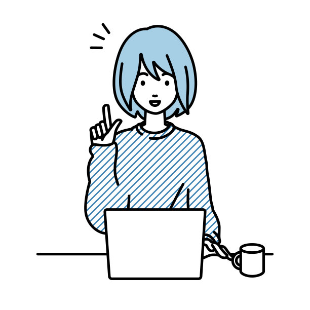 一个穿着休闲风格的女人用手提电脑用一个杯子指着她的桌子来获得想法图片下载